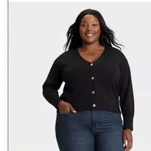 Ava & Viv Black Button-Front V-Neck Cardigan XXL Preppy. Office.